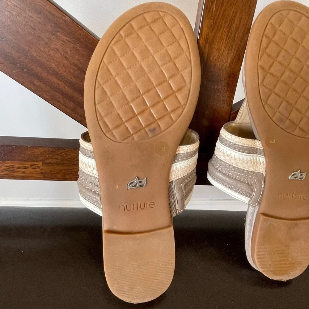 Nurture women's size 8 leather sandals neutral summer office casual slide on